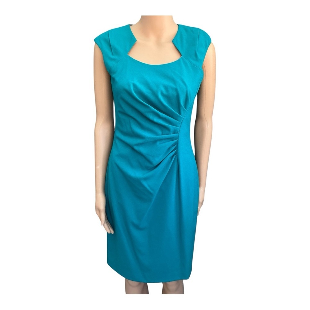 Calvin Klein Teal Cap-Sleeve Sheath Dress - Picture 2 of 9
